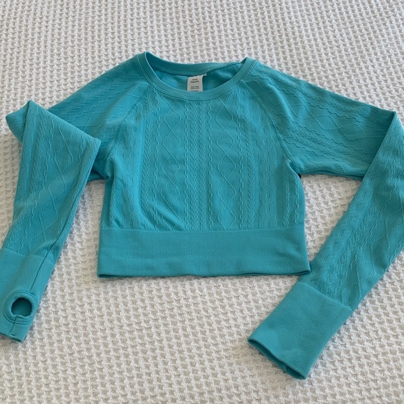 Sweaters - Cropped Teal Women's Cable-Knit top